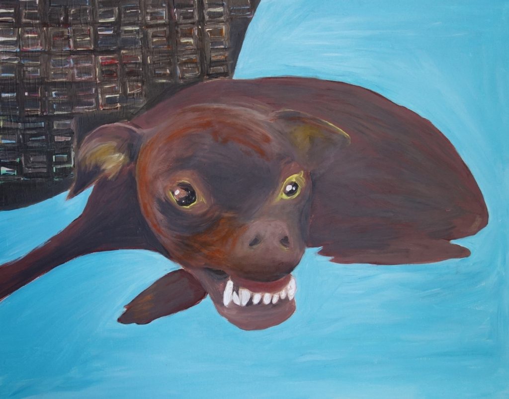 Chien méchant, acrylique et pastel sur toile, 92x73cm, Guillaume Damry