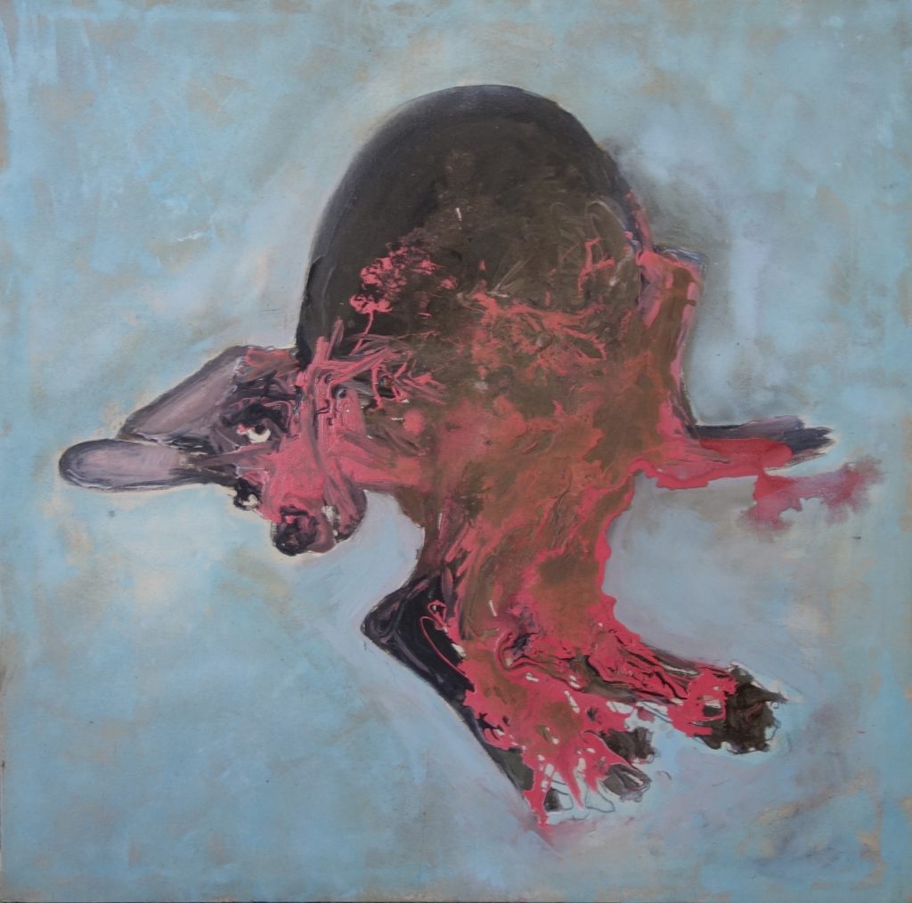 Chien qui se mord la queue, 80 x 80 cm acrylique sur toile