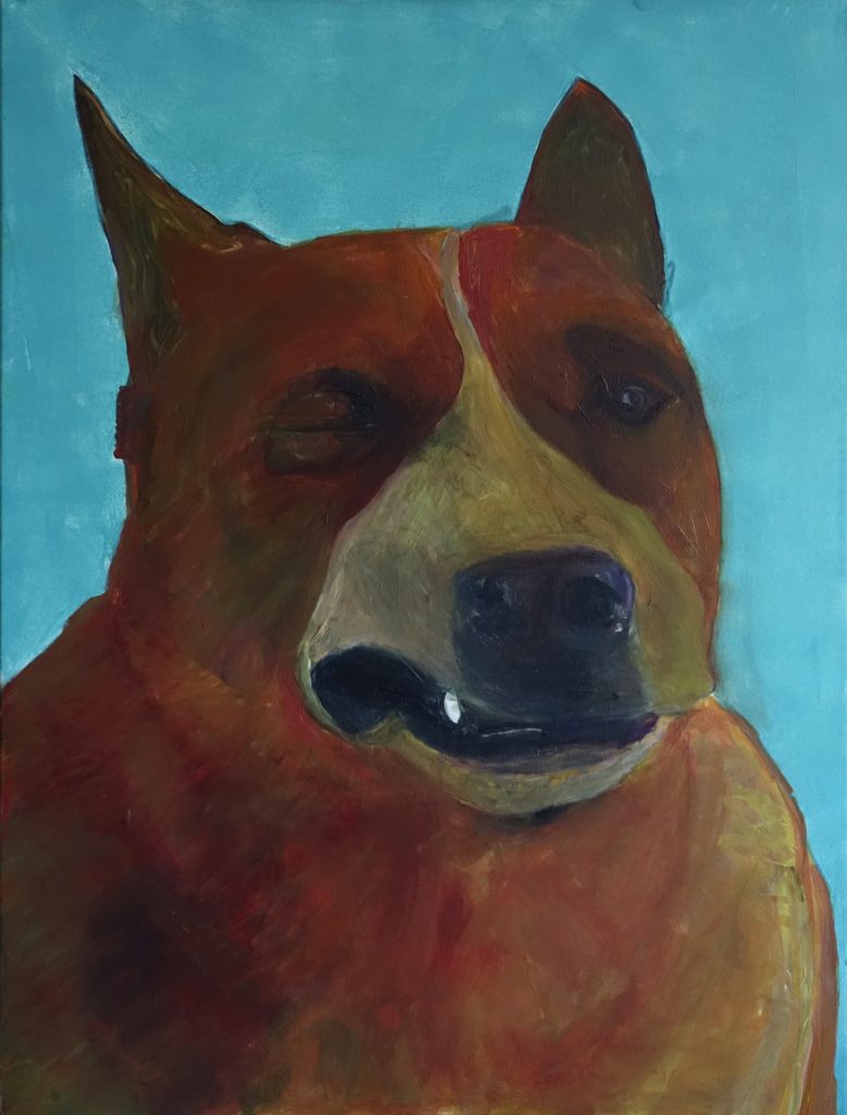 Le chien bleu qui mange du jaune #1, 60 x 80 cm acrylique sur toile