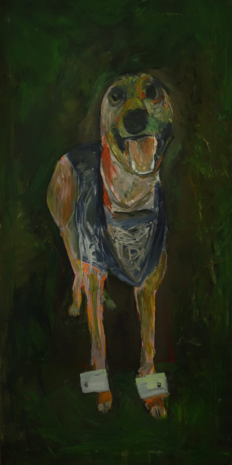 Chien fou, acrylique sur toile 68 x 135 cm
